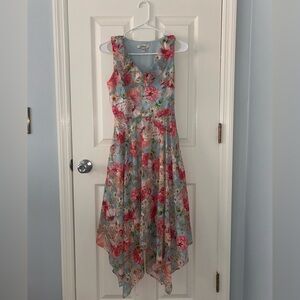 Kensie High Low Dress with Pink and Blue Floral Design
